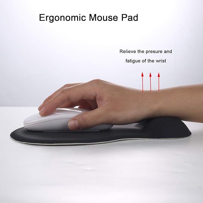 xinidc Ergonomic Computer Mouse Pad with Wrist Rest Support, Pain Relief Mouse Pad with Non-Slip PU Base for Home Office Working Studying (Black)
