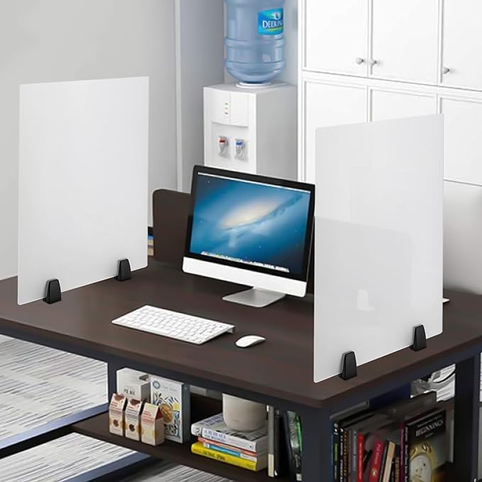 Desk Divider, 24 x 18 inch Acrylic Desk Privacy Panels, Privacy Desk Screen, Frosted Acrylic Partitions with Clamps Acrylic Table Top Sneeze Guard for Offices Schools (2PCS)