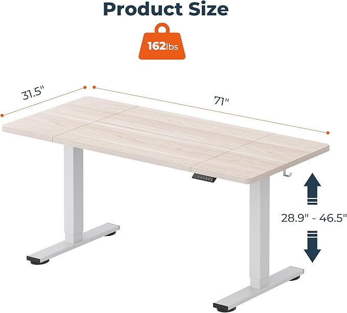 FitStand Standing Desk,Large 71x31 Inches Height Adjustable Stand Up Desks with Cable Management, Home Office Computer Desk with Cup Holder & Memory Preset, White Wood Grain