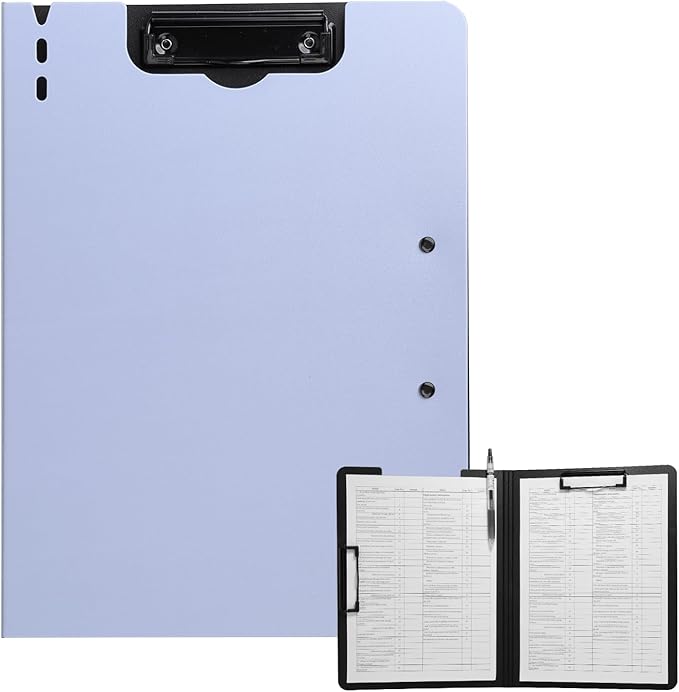 FRETONBA Clipboard Folder, A4 Foldable Clipboard with Horizontal and Vertical Double Metal Clips, 360 Degree Foldable Binder Clipboards with Pen Holder, File Cover Work Folder Clipboards, Purple