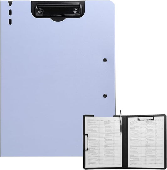 FRETONBA Clipboard Folder, A4 Foldable Clipboard with Horizontal and Vertical Double Metal Clips, 360 Degree Foldable Binder Clipboards with Pen Holder, File Cover Work Folder Clipboards, Purple