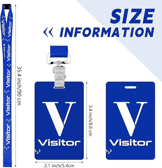 PerKoop 25 Pack Visitor Badge Lanyards Volunteer Badge Holder with Clips ID Card Holder with PVC Pass Card Reusable Breakaway Lanyards for Company Exhibition Guest Visitor(Blue)