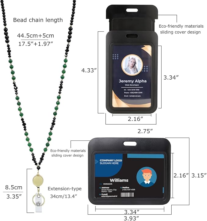 AIDSOTOU Lanyards for ID Badges and Keys,Natural Stone Beaded Teacher Lanyard for Women,Retractable Lanyard with ID Holder Cute Lanyards for Teachers (Purple)