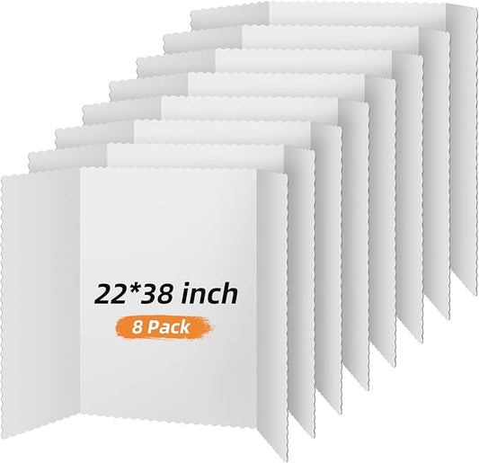 Henoyso 8 Pcs 22 x 38 Inch White Trifold Poster Board Large Tri Fold Presentation White Display Board Foldable Paperboard for Science Fair School Business Project Exhibition