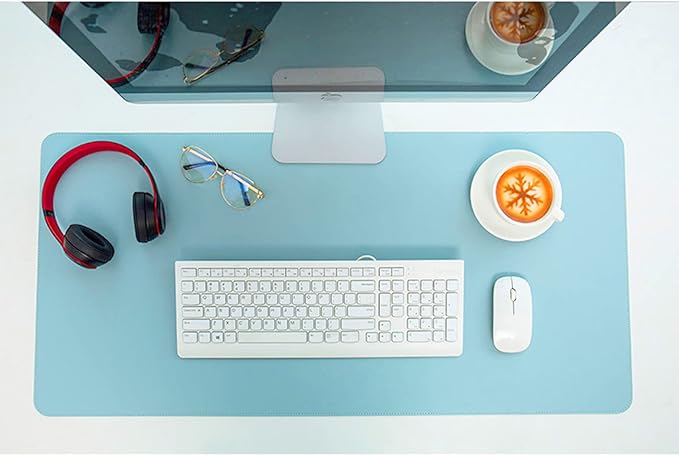 SUJAYU Dual Sided PU Leather Desk Pad, Mouse Pad, Office Desk Mat, Non-Slip Laptop Desk Pad, Waterproof Desk Writing Pad for Office and Home (23.6" x 11.8", Pink+Light Blue)