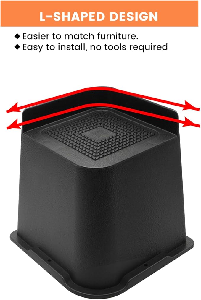 MXMZHXU Bed Risers 2 inch, 3 inch, 4 inch, 6 inch or 8 inch Heavy Duty Furniture Risers, Up to 6000 Lbs L Shaped Design Bed Lifts Blocks for Couch Desk Sofa Table (Black, 8 Inch 4 Pack)