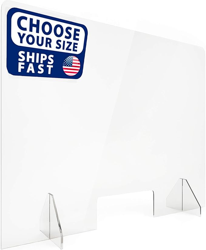 SignHero Sneeze Guard | Large, Sturdy ¼” Acrylic Plexiglass Shield | USA-Made, 30 Second Setup | Plexiglass Barrier for Counter, Reception, School, Office (Multiple Sizes)