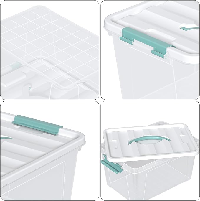 Loiycg 6 Pack Plastic Latching Box with Handle, 12 Quart Clear Lidded Storage Bin