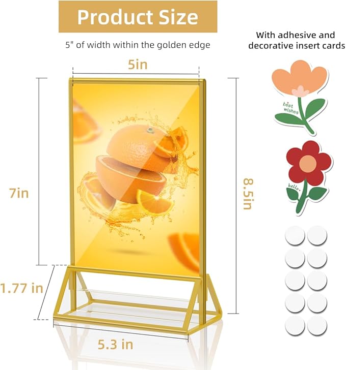 PPH-Sisy Acrylic Sign Holder 5x7 Gold Display Stand, Clear and Stable Table Plastic Paper Holder, Acrylic Frames for Home Office Shop Photo Frames Exhibition (6pcs)