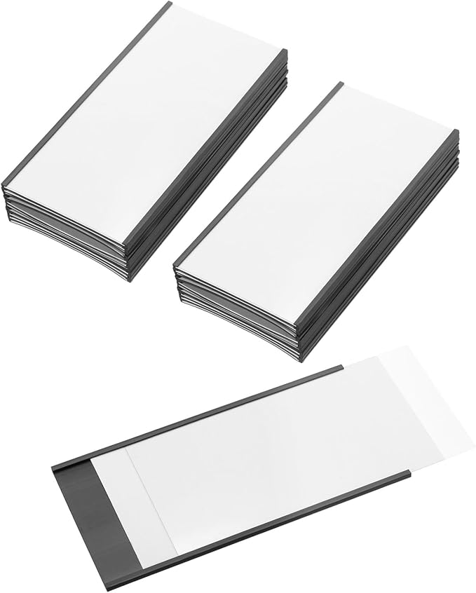 PATIKIL Magnetic Label Holder 6" x 3" with Paper Inserts, 25 Pcs C Channel Magnetic File Cabinet Labels Shelf Data Card Holder Signs for Metal Racks Shelves Whiteboard Tool Box
