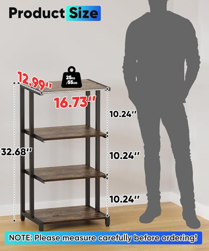Ardier 4-Tier Wooden Media Stand, AV Media Stand Corner Shelf for TV Accessories/Audiovisual Equipment/Optical Disc/PS4, Audio Storage Rack for Living Room, Gaming Room, Music Studio, Black