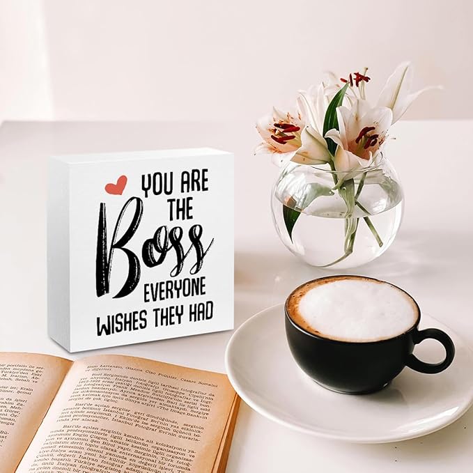 Boss Gifts for Women Man Leadership Gifts, Thank You Gifts Office Decor Inspirational Wooden Box Sign, Home Farmhouse Table Shelf Desk Decor Accessories, Supervisor Farewell Gifts for Manager Boss