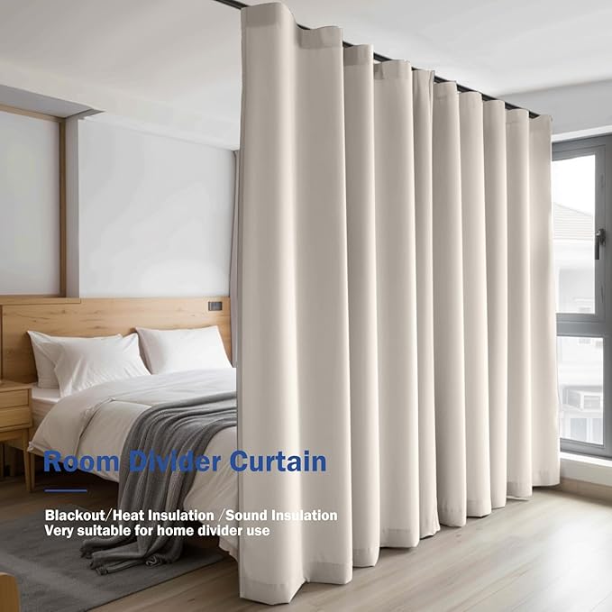 Cbsroro Room Divider Blackout Curtain Track Curtains Wall Dividers Panels Screen for Living Rooms Bedroom Office Privacy Partition Separation, W120 × L84 Inch,1 Panel, Beige