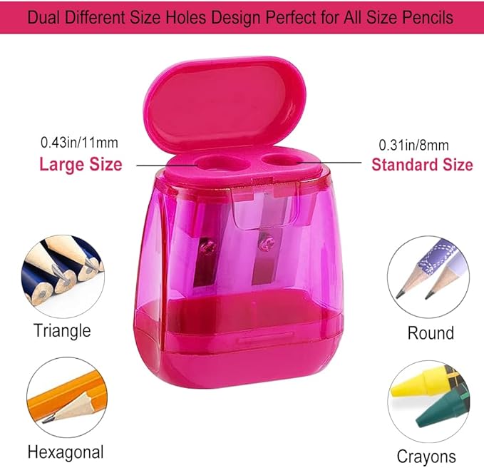 Colored Manual Pencil Sharpeners in Bulk, BOPART 24pcs Small Handheld Pencil Sharpener Dual Holes with Lid for Kids Adults at Classroom School Office Home (4Pcs Sharpeners - D)