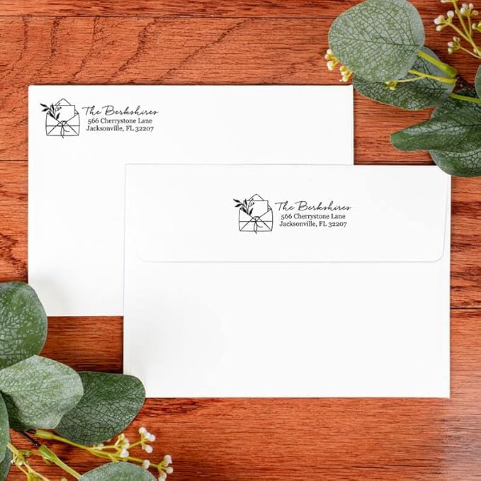 Custom Floral Address Stamp | Choose from 12 Designs | Multiple Ink Color Options | Envelope Return Address Stamp for Couple or Family (Design 4, Large)