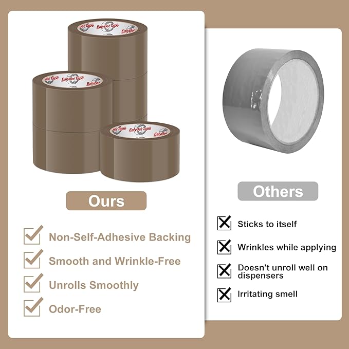 Ealyder Tape Brown Packing Tape 2 inch x 60 Yards, 6 Rolls with Dispenser – Heavy Duty Parcel Sealing Tape for Shipping, Moving and Storage, Total 360 Yards