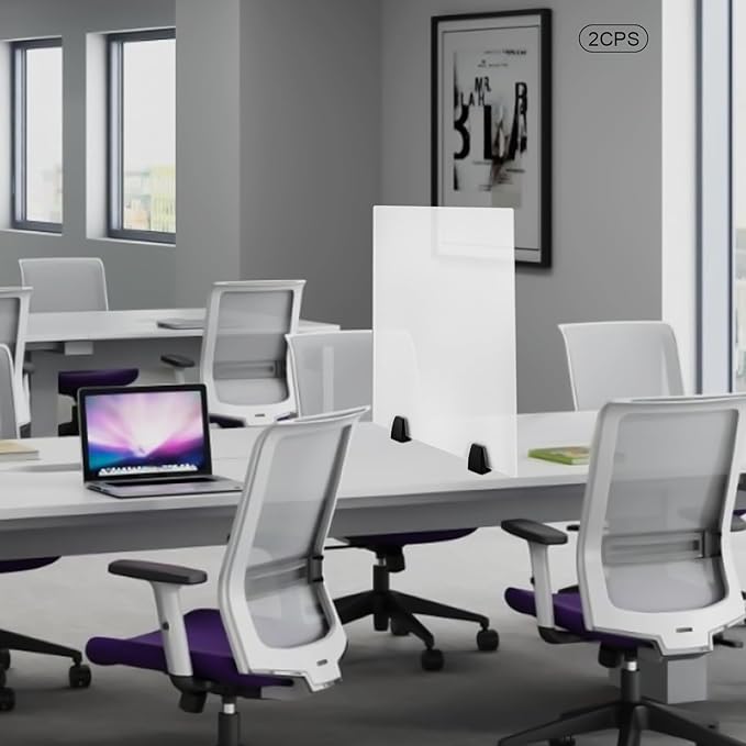 Desk Divider, 24 x 18 inch Acrylic Desk Privacy Panels, Privacy Desk Screen, Frosted Acrylic Partitions with Clamps Acrylic Table Top Sneeze Guard for Offices Schools (2PCS)