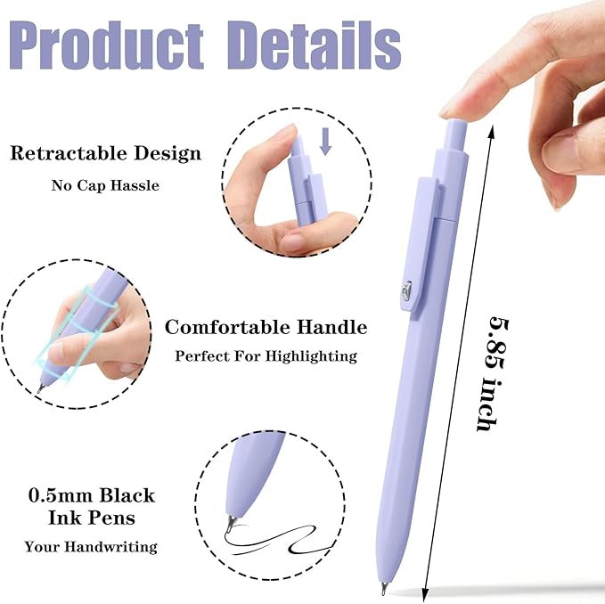 Piochoo Gel Pens, 0.5mm Quick Dry Black Ink Fine Point Smooth Writing Pens for Office School Supplies Stocking Stuffers for Women Girls Nurse Teacher