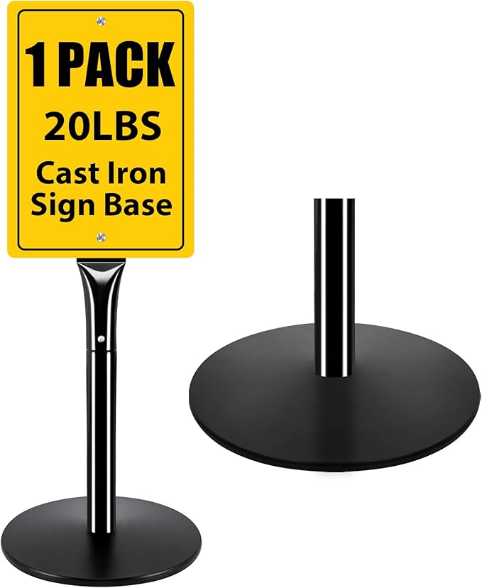 INNOVSIGN Heavy Duty Cast Iron Sign Post, 12" Round Base, 48" Movable Sign Stand