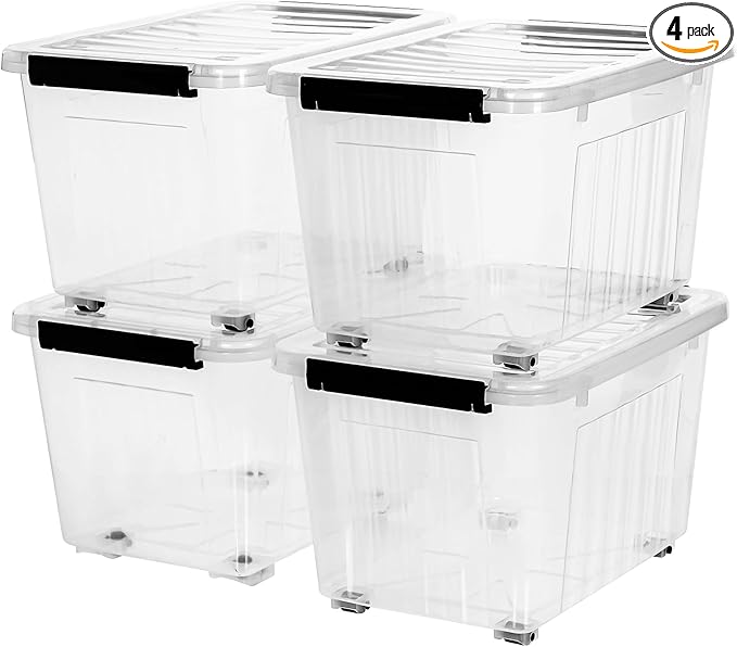 Citylife 54 QT Clear Plastic Storage Bins with Lids Stackable and Nestable Storage Boxes with Lids Large Plastic Storage Containers for Garage, Closet, Kitchen, 4 Packs