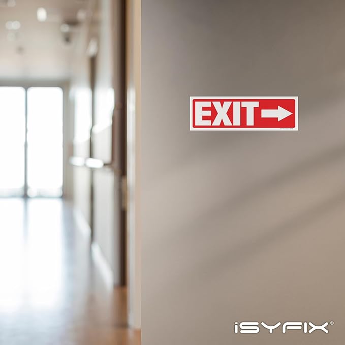 iSYFIX Exit Signs Stickers 12 Pack 12x4 Inch - Laminated Premium Vinyl Directional Right Arrow Signs for Buildings, Office, Workplace, Stores, Schools, Theaters, Parking, Restaurants, Factories