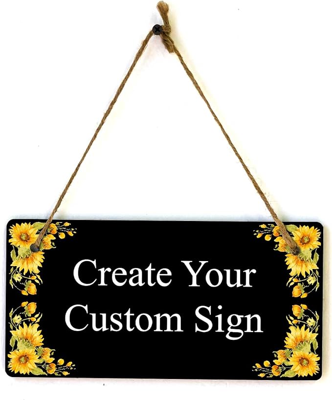 Signs ByLITA Sunflower Corners Black Background Personalized Hanging Wall or Door Sign (5 x 10") | Custom Signage for Your Home & Business
