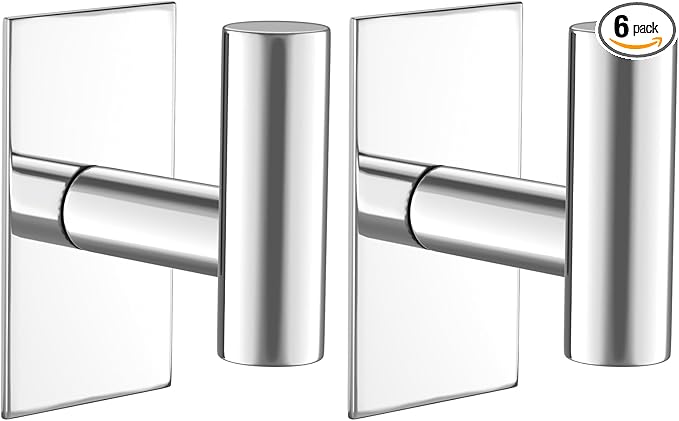 VAEHOLD Wall Towel Hooks, Heavy Duty Sticky Holder Waterproof Towel Hooks for Hanging Coat, Clothes, Closet Hook Wall Mount for Kitchen (Chrome, 2 Pack)