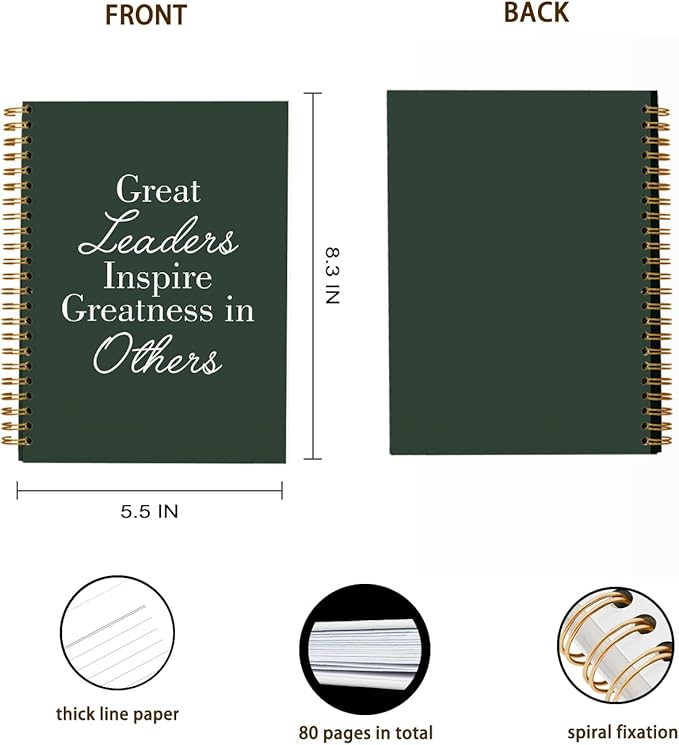 OXW Leadership Gifts Notebook Journal, Leader Gifts for Women Men, Meeting Notebook for Work, Thank You Gifts for Leader Boss Mentor Supervisor, Dark Green Spiral Notebook 5.5 x 8.3