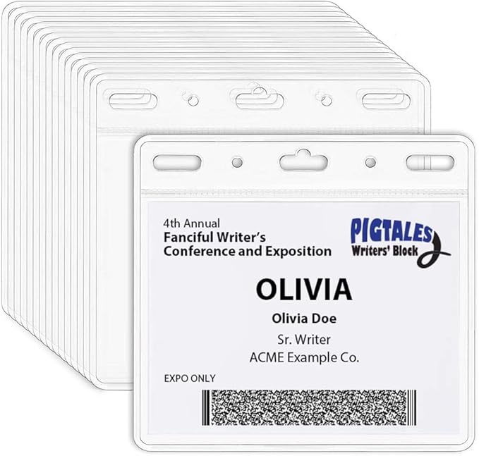 Clear ID Holder for Lanyard - ID Card Holder Waterproof (Inches, 4 x 3 Horizontal 100 Pack)