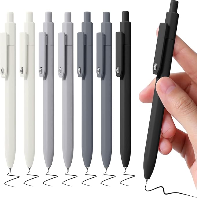 Piochoo Gel Pens, 8Pcs Quick Dry Black Ink Soft Touch Best Pen for Smooth Writing Journaling, Note Taking, School Supplies, Cute Office Pens for Men Nurse Aesthetic