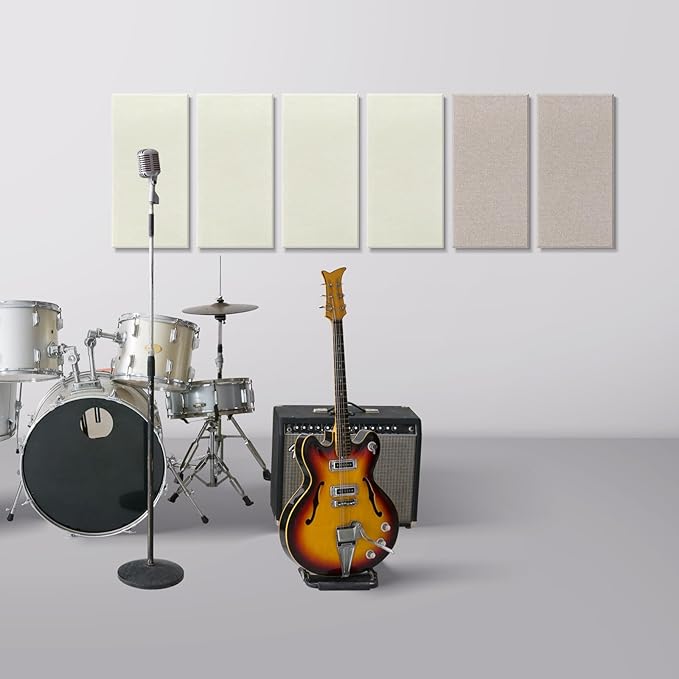 UMIACOUSTICS 4 PCS Acoustic Wall Panels, 2“ Thick 23.6" x 11.8" Fiberglass Recording Studio Acoustical Treatments Panels, Sound Absorbing Panels for Studios, Office, Home Theater. Beige