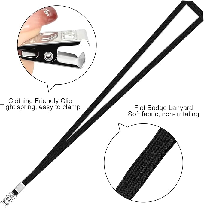 100 Pcs Clear Vertical Badge Id Card and 100 Pcs Lanyard, Reusable Lanyards for Id Badge Holder Name Tag Badge Holder with Lanyards for Adults Kids Business School Conferences (Black)
