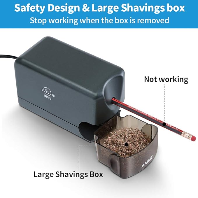 AFMAT Electric Pencil Sharpener, Heavy Duty Pencil Sharpeners for Classroom, Home, UL Listed Pencil Sharpener for 6.5-8mm No.2/Colored Pencils, 10000+ Sharpenings, Gray PS66