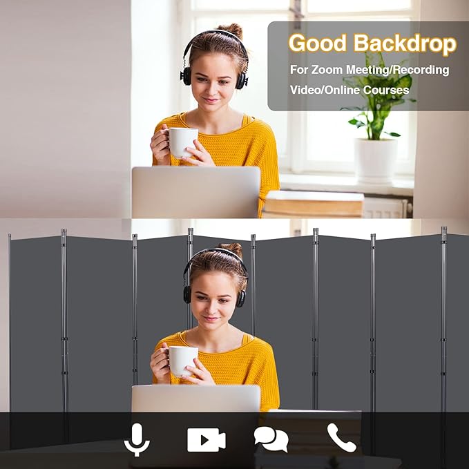 CHOSENM Room Divider, 8 Panel Folding Privacy Screens with Wider Support Feet, 6 Ft Portable Room Partition for Room Separator, 176" W X 71" H, Grey