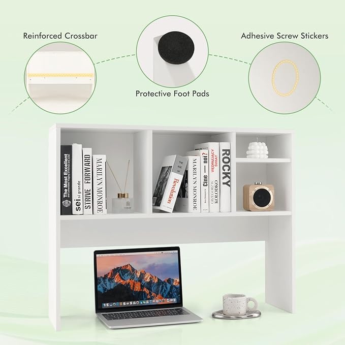 Tangkula Desktop Bookshelf, Countertop Storage Hutch with 4 Shelves for Computer Desk, Desktop 2-Tier Display Rack, Multipurpose Wood Desktop Hutch Storage Organizer for Dorm Office Home (White)