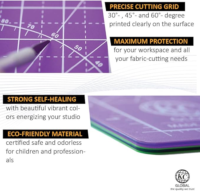 KC GLOBAL A2 (25"x19") Professional Grade Self-Healing Cutting Mat (Purple) - Odor-Free, Double-Sided, eco-Friendly, Durable. Premium Desk mat for Crafting, Sewing, Quilting and Art Projects