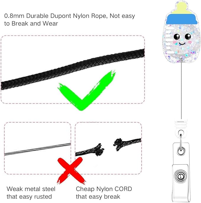 2Pcs Cute Baby Bottle Badge Reel Retractable for Nurse, Doctor, Medical Worker Nursing Student | Funny Pediatric Nurse ID Name Badge Holder 24” Durable Nylon Retractable Cord with Alligator Clip