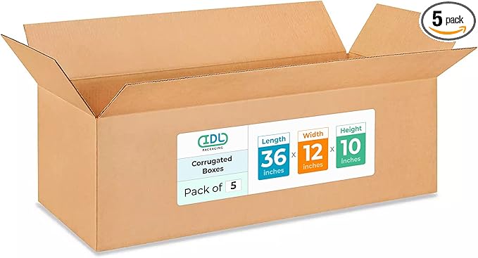 Large Shipping & Moving Boxes 36 x 12 x 10 inches (5-Pack) - Extra Strength 200 lb vs Regular - Corrugated Boxes for Packaging Moving Stuff - Moving Box for USPS - Carton Box by IDL Packaging