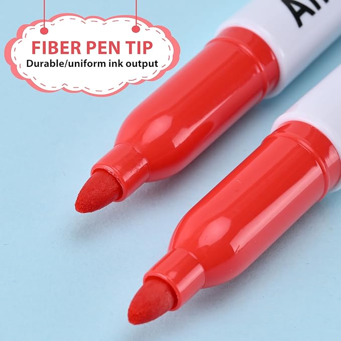 Affisure Red Permanent Markers Bulk, 75 Count, Quick Drying and Fade Resistant, Fine Point Marker works on Paper, Plastic, Metal, Wood, Perfect for Classroom, Home, Office