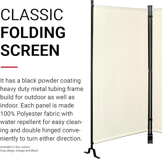 Proman Products - Galaxy 2 Panel Section Privacy Folding Screen Divider, Water Repellent Fabric Room Divider with Black Powder Coated Metal Frame for Indoors or Outdoors (Beige)