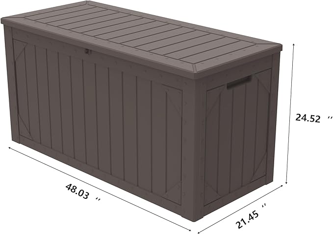 PATIOEASY Outdoor Storage Box 100GAL Waterproof Resin Deck Box,UV-Resistant Lockable Package Delivery Bin for Garden Tools,Large Patio Outside Cushions,Pool Accessories Supplies,Chest,Furniture,Brown