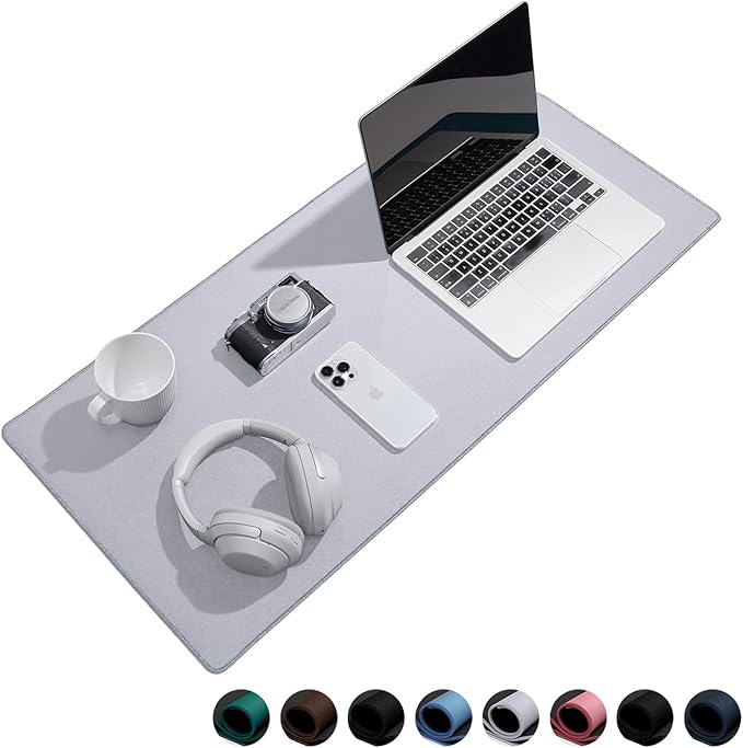 Reniteco Waterproof Large Gaming Mouse Pad with Durable Stitched Edges, Non-Slip Rubber Base, Grainy Jacquard Mouse Mat Desk Pad for Home Office Gaming, 35.4''x15.7''x0.12'', Matte Light Gray