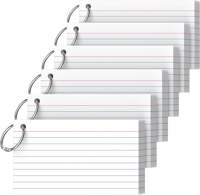 Ciphyfee Index Cards 3x5 Inch With Ring, 300 Count, Ruled White Colored Index Card, 180GSM Flash Cards College Ruled for Students, Teachers, Study Note Card for Office, Home, School, Office
