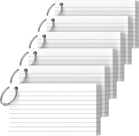 Ciphyfee Index Cards 3x5 Inch With Ring, 300 Count, Ruled White Colored Index Card, 180GSM Flash Cards College Ruled for Students, Teachers, Study Note Card for Office, Home, School, Office