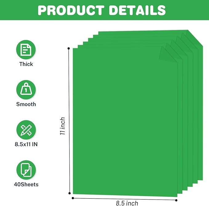 Cardstock 8.5 X 11, 40 Sheets,Christmas Green Card Stock, 65lb/ 180gsm,Dark Green Copy and Printer Paper For Art, Drawing, Invitations, DIY Cards, Craft, Construction, School & Office Supplies