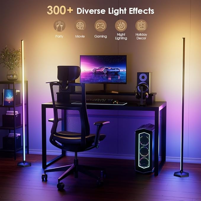 YIKBIK RGB Corner Floor Lamp, 65" Color Changing LED Floor Lamp Bluetooth APP Remote Control Music Sync Modern Standing Lamp 16 Million DIY Colors with Heavy Base for Living Room Bedroom GameRoom