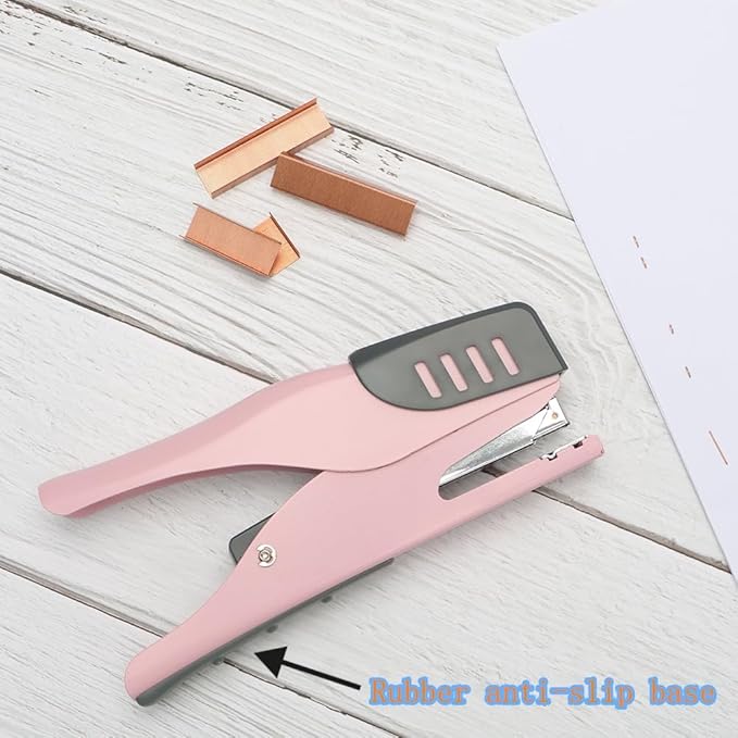 XiowDow Pink Stapler Cute Plier Staplers for Desk Hand Held Desktop Stapler Effortless Heavy Duty Staplers for Standard Staples School Office Supplies Paper Folder