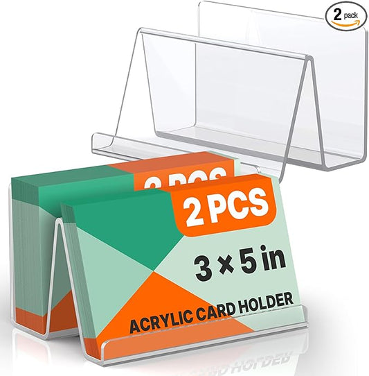 Uniclife 2 Pack 3x5 Index Card Holder, 5" x 3.2" x 3.2", Clear Acrylic Index Card Display Stand, Index Card Organizer, Postcard Holder, Horizontal Business Card Holder for Desk, 200 Card Capacity