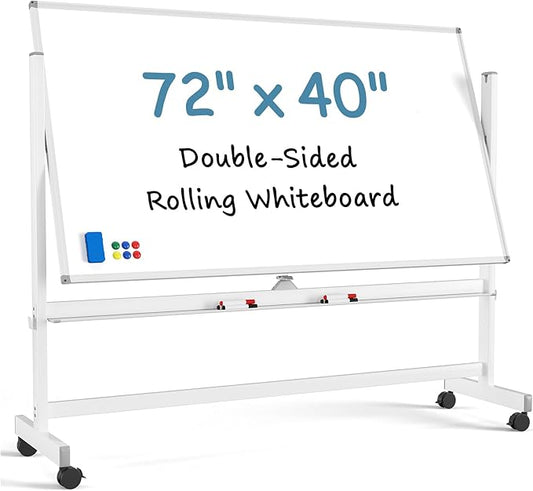 MaxGear Rolling Whiteboard, 72 x 40 Inch Double-Sided Magnetic Dry Erase Board on Wheels, 3 Height Adjustable Mobile Whiteboard with Locking Casters for Office, Classroom, Training
