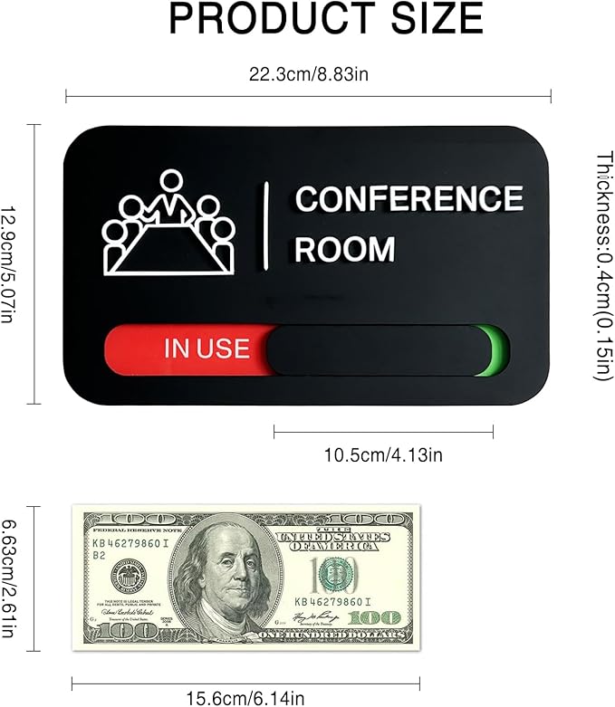 ANIWEY Acrylic Office Meeting Room Door Sign, 8.8 x 5.1 inches.Conference Room Signs, In use/Available Office Sign Black, Minimalist Style